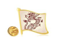Chinese Dragon Animal Portrait Golden Metal Flag Lapel Pin Badge
