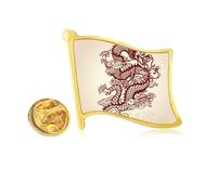 Chinese Dragon Animal Portrait Golden Metal Flag Lapel Pin Badge