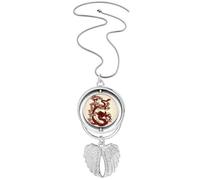 Chinese Dragon Animal Portrait Pendant Angel Wings Rotating Necklace Jewelry