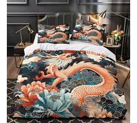 Chinese-dragon-art Duvet Cover 3D Design Printed Luxury 3 Pcs Bed Set Zipper Home Decor Comforter Cover Ultra Soft Breathable for Women Youth Teenagers Children Boys Single（135x200cm）