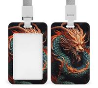 Chinese Dragon Badge Holder with Lanyard - Waterproof Hard Plastic ID Card Holder Professional Name Tag Vertical ID Card Name Badge for Office Nurse Doctor Teacher