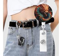 Chinese Dragon Badge Reels Retractable with Clip and Keychain Funny Cute Badge Clips Id Card Badge Holder for Office Worker Doctor Nurse