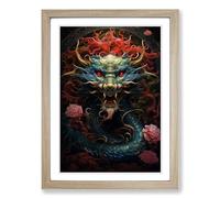 Chinese Dragon Baroque Framed Wall Art Print A2 Oak