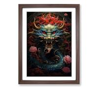 Chinese Dragon Baroque Framed Wall Art Print A2 Walnut