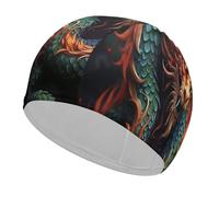 Chinese Dragon Bathing Cap High Elasticity Swimming Caps Fit Both Long Hair Short Hair Comfortable Large Shower Cap for Drag Reduction and Hair Protection