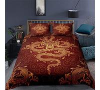 Chinese Dragon Bedding Double Bed Set, Luxury Soft Microfiber Bedding Set for Kids Teens Adult, 1 Quilt Cover 200x200 cm with Zipper and 2 Pillowcases 50x75 cm
