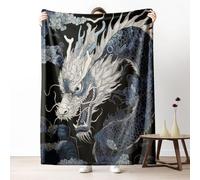 Chinese Dragon Blanket for Couch, Asian Style Fleece Blankets 60"x80" Warm Soft, Oriental Culture Art Throw Blanket for Bed, Cozy Lightweight Washable Bedding for All Season
