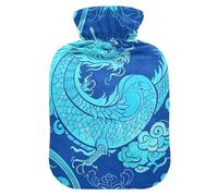 Chinese Dragon Blue Lucky hot Water Bottle with Soft Cover, 2L Water Bag for Sore Muscle, Sore Muscle, Sore Muscle