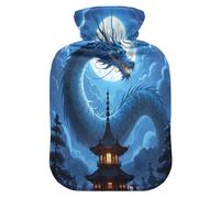 Chinese Dragon Blue Moon hot Water Bottle with Soft Cover, 2L hot Compress Bag for Neck Shoulder Warmer, Neck Shoulder Warmer