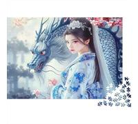 Chinese Dragon Bride 1000 Piece Jigsaw Puzzle for Adults Girl Blue Dragon Cherry Blossoms Premium Thick Sturdy Challenging Stress Relief Family Game Gift 70x50cm/1000pcs