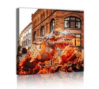 Chinese Dragon Canvas Wall Art Traditional Festival Street Canvas Painting Asian Mural for Living Room Home Office Study Decor 55x55cm Innerframe