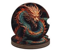 Chinese Dragon Car Coasters, 4PCS Non-Slip Car Cup Holder Coasters with Cork Base, Heat Resistant & Waterproof Drink Coaster for Women Men