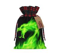 Chinese Dragon Christmas Drawstring Linen Gift Bag Paired With Scottish Plaid Fabric, With A Delicate And Simple Texture