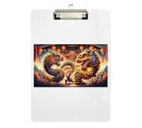 Chinese Dragon Clipboard Writing Boards Hardboard Clipboard Standard Size with Low Profile Metal Clip for Nurses Teachers Coaches 12.5 x 9 Inches