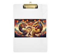 Chinese Dragon Clipboards Cute Clip Board Wordpad Clipboards Standard Size with Low Profile Metal Clip for Students, Women, Man 12.5 x 9 Inches