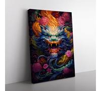 Chinese Dragon Colour Field Art Canvas Print for Living Room Bedroom Home Office Décor, Wall Art Picture Ready to Hang, 76x50 cm (30x20 Inch)