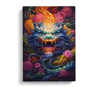 Chinese Dragon Colour Field Art Canvas Print | Gallery Wrapped 30mm Frame Wall Art | 30x20 inches | Ready to Hang | Asian Landscape Picture | Living Room Bedroom Lounge Office