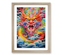 Chinese Dragon Colour Field Framed Wall Art Print A2 Oak