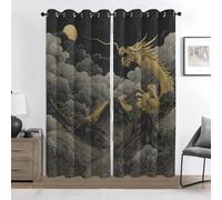 Chinese Dragon Curtains, Black Gold Pattern Blackout Curtains, Asian Oriental Eyelet Thermal Insulated Window Drapes 84 Inch Drop for Bedroom, Living Room, Home Decor, 52x84 Inch 2 Panels, p6mC