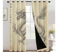 Chinese Dragon Curtains Blackout for Home Decor, Thermal Curtains Asian Oriental Japanese Pattern, Living Room & Bedroom Eyelet Drapes 54 Inch Drop, 46x54, 2 Panels E&2788