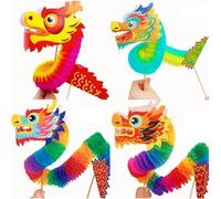 Chinese Dragon Dance Diy Handmade Material 4pcs/set Family Events Interesting 3d Dragon Paper Puppets Interactive Toy