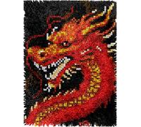 Chinese Dragon DIY Latch Hook Rug Kits for Adults Tapestry Pre-Printed Patterns Carpet Needlework Crochet Yarns Latch Hooking Mat for Home Decor 52x38cm(g254)