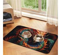 Chinese Dragon Dog Food Mats for Floors, 12x18 Inch Non-Slip Super Absorbent Pet Food Mat, Dishwasher Dog Mat for Food and Water, Cute Quick Dry Pet Feeding Mat for Dogs Puppy Cats