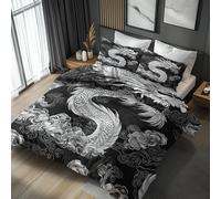 Chinese Dragon Duvet Cover King Size Bedding Sets, Asian Oriental Japanese Pattern, Reversible Design Bedroom Decor Bed Quilt Cover with 2 Pillowcases, Microfiber, Zip - SMK4706