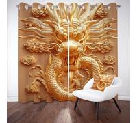 Chinese Dragon Eyelet Curtains Oriental Aesthetic Art Blackout Curtains for Living Room Thermal Embossed Auspicious Clouds Black Out Curtain for Kids Teens Room Curtain Set 2 Panels W 46" x L 72"