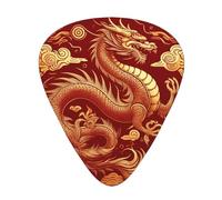 Chinese-Dragon-Flame-Gold 12 Pack Guitar Picks With 3 Thicknesses And Storage Box, Abs Plectrums For Electric Bass Guitar Players