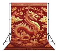 Chinese-Dragon-Flame-Gold 5x7ft Photography Backdrop, Photo Background With Rod Pocket, Foldable Studio Backdrop For Birthday, Wedding, Party Decoration