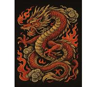 Chinese Dragon Flame Journal: Lined Writing Notebook with Mythical Fire Dragon Artwork