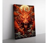 Chinese Dragon Futurism Art Canvas Print for Living Room Bedroom Home Office Décor, Wall Art Picture Ready to Hang, 76x50 cm (30x20 Inch)