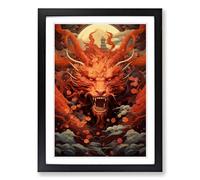 Chinese Dragon Futurism Framed Print | A2 Black Framed Wall Art | Ready to Hang | Modern Nature Picture | Living Room Bedroom Lounge Office