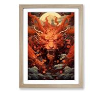 Chinese Dragon Futurism Framed Wall Art Print A2 Oak
