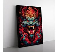 Chinese Dragon Geometric Art No.2 Canvas Print for Living Room Bedroom Home Office Décor, Wall Art Picture Ready to Hang, 76x50 cm (30x20 Inch)
