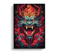 Chinese Dragon Geometric Art No.2 Canvas Print for Living Room Bedroom Home Office Décor, Wall Art Picture Ready to Hang, 30x20 Inch (76x50 cm)