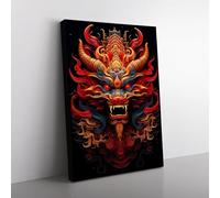 Chinese Dragon Geometric Art No.3 Canvas Print for Living Room Bedroom Home Office Décor, Wall Art Picture Ready to Hang, 76x50 cm (30x20 Inch)