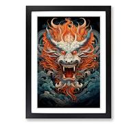 Chinese Dragon Geometric Framed Print | A2 Black Framed Wall Art | Ready to Hang | Modern Fantasy Picture | Living Room Bedroom Lounge Office