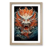 Chinese Dragon Geometric Framed Print | A2 Oak Framed Wall Art | Ready to Hang | Modern Fantasy Picture | Living Room Bedroom Lounge Office