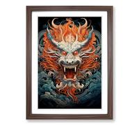 Chinese Dragon Geometric Framed Print | A2 Walnut Framed Wall Art | Ready to Hang | Modern Fantasy Picture | Living Room Bedroom Lounge Office