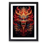 Chinese Dragon Geometric Framed Wall Art Print A2 Black