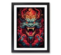 Chinese Dragon Geometric No.2 Framed Print | A2 Black Framed Wall Art | Ready to Hang | Modern Fantasy Picture | Living Room Bedroom Lounge Office