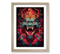 Chinese Dragon Geometric No.2 Framed Print | A2 Oak Framed Wall Art | Ready to Hang | Modern Fantasy Picture | Living Room Bedroom Lounge Office
