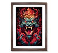 Chinese Dragon Geometric No.2 Framed Print | A2 Walnut Framed Wall Art | Ready to Hang | Modern Fantasy Picture | Living Room Bedroom Lounge Office