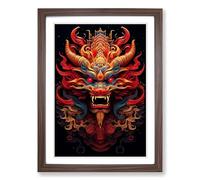 Chinese Dragon Geometric No.3 Framed Print | A2 Walnut Framed Wall Art | Ready to Hang | Modern Fantasy Picture | Living Room Bedroom Lounge Office