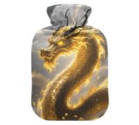 Chinese Dragon Gold Water Bottle for hot Water with Soft Cover, 1L Warm Water Bottle for Bed for ( Scenario), Neck Shoulder Warmer, Bolsa de calor para Dolor Menstrual