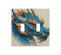 Chinese Dragon Head Blue Orange Double Gang Toggle Light Cover Wall Plate Switch Decor Standard Size - 11.4x11.4cm