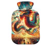Chinese Dragon Hot Water Bottle with Soft Cover Feet Warmer with Soft Cover Hot Water Bag for Neck, Shoulder and Menstrual Cramps