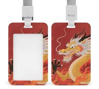 Chinese Dragon Id Badge Holder Retractable Badge Holders Heavy Duty Plastic Id Card Holder with Lanyard Waterproof Name Tag Sleeve for Nurses, Teachers, Office Professionals